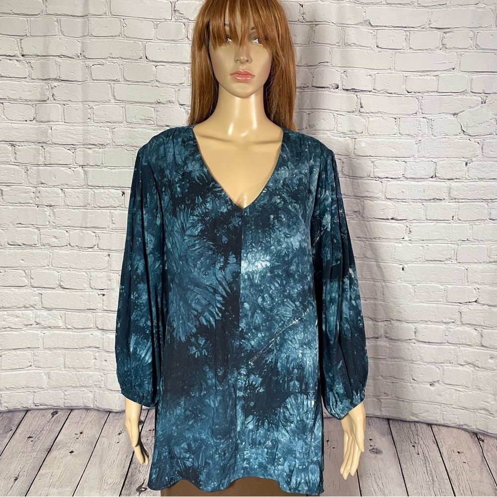 New Suzanne Betro Weekend 3/4 Sleeve V-Neck Tie Dye Blouse Size 2X